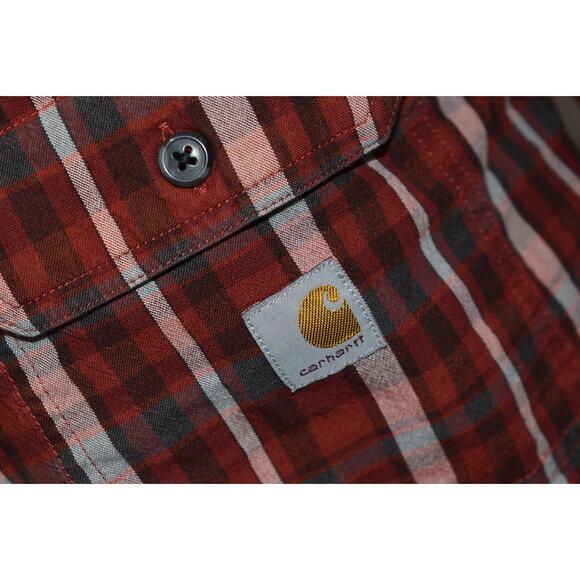 Carhartt Work Shirt Mens Size XL Red Plaid Cotton Front Pocket Short Sleeve - Picture 4 of 6